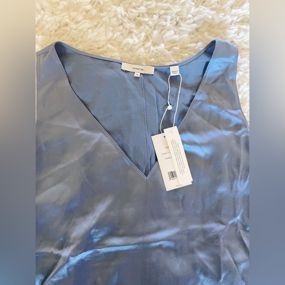 NWT $425 Vince Double V-neck Asymmetric Seamed Slip Dress In Blue Size M - Picture 5 of 7